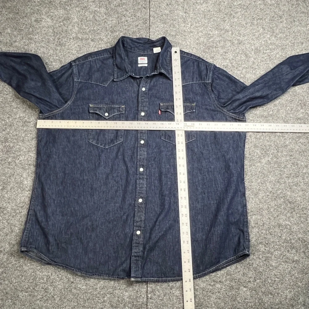 Levis Mens XXL Pearl Snap Button Dark Wash Denim Western Shirt Long Sleeve‎